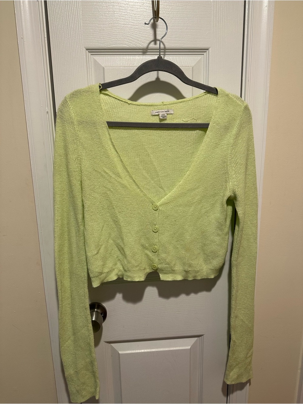 American Eagle Outfitters Neon Lime Cropped Button Cardigan